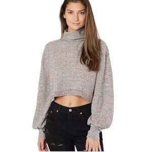 Free People Sweater Womens M Mock Neck Thermal Knit Cropped Lightweight Top